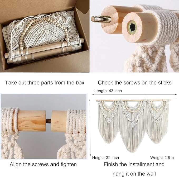 Achart Macrame Wall Hanging Large- Boho Wall Decor- large wall art- Wall Decor Living Room- Macrame Tapestry Boho Decor for Bedroom (Beige-V)-Ruum Studio Home