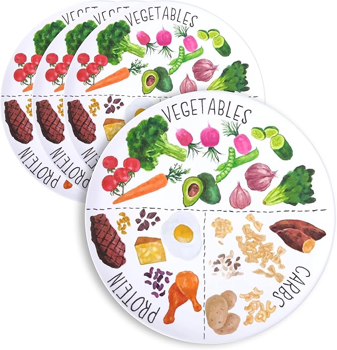 9" Portion Control Plate - Healthy Nutrition Plate for Adults and Teens, Melamine, Ideal for Weight Loss and Diabetes Management (4 Pack)-Ruum Studio Home