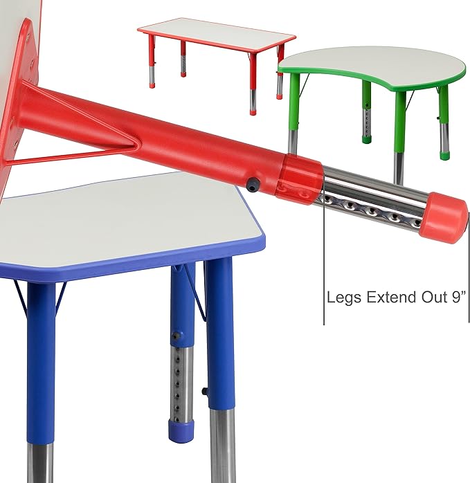 Flash Furniture Wren Adjustable Classroom Activity Table for School and Home, Plastic Activity Table for Kids, 23.625" W x 47.25" L, Gray/Blue-Ruum Studio Home
