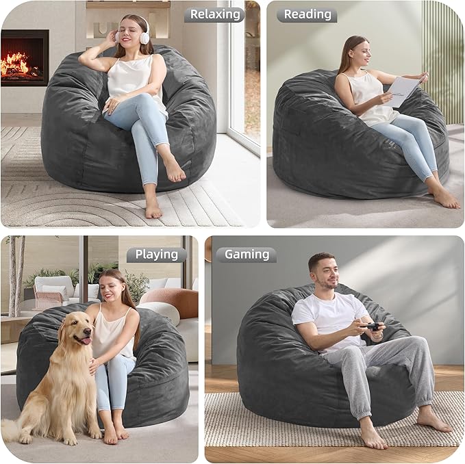Hobestluk 4FT Bean Bag Chair Giant Bean Bag Chairs for Adults Large Bean Chairs with Removable Cover, Beanbag Chair with Filler, Adult Bean Bag Chairs for Living Room, Bedroom-Ruum Studio Home