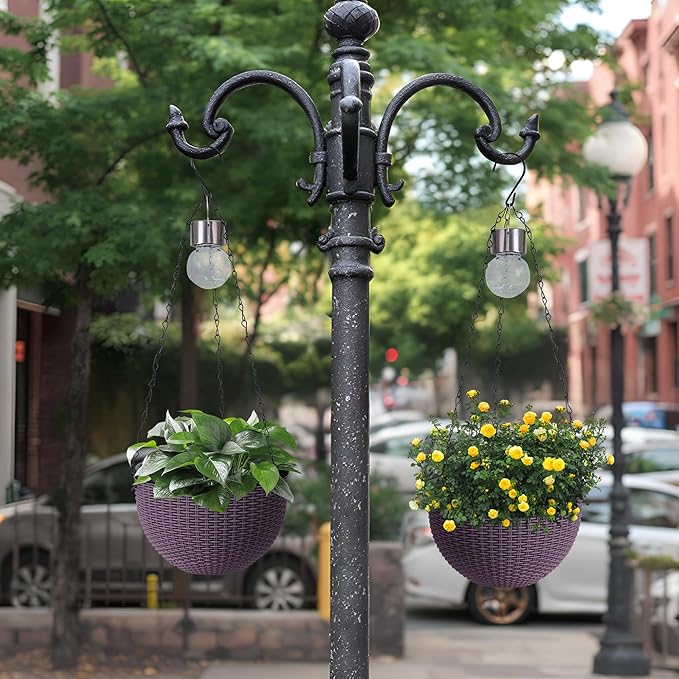 Hanging Planters for Outdoor Plants,2 Pack Coffee Artificial Rattan Solar Hanging Baskets with Drainage Holes & Removable Tray,Hanging Flower Pots Gardening Gifts for Women/Mothers-Ruum Studio Home