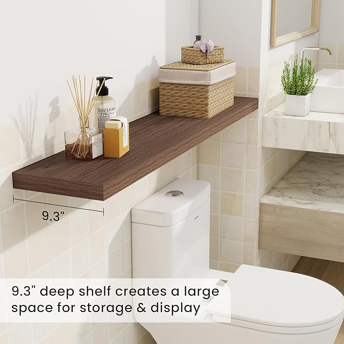 Fun Memories 48 Inch Deep Floating Shelves for Wall, 2 Pack of Long Wall Mounted Wood Shelves with Invisible Brackets for Bathroom, Bedroom, Living Room, Kitchen Decor and Storage, Brown-Ruum Studio Home