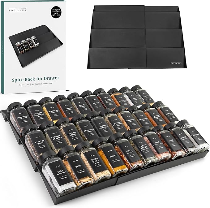 Spice Drawer Organizer - Expandable Spice Rack for Drawer, Black Seasoning Organizer for Drawer Spice Organizer, Spice Organization Seasoning rack insert for Cabinet (Jars Not Included)-Ruum Studio Home