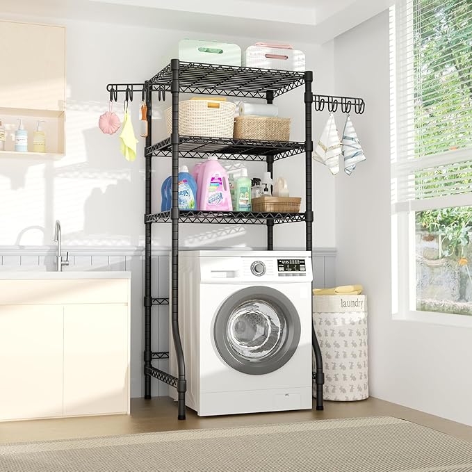 Ulif U8 Medium Laundry Room Storage Organizer, Over the Washer and Dryer Storage Shelves for Laundry Organization, 32.3”W x 17.3”D x 76.2”H, Suit Washing Machine Width within 29.9”, Hold 304 lb, Black-Ruum Studio Home
