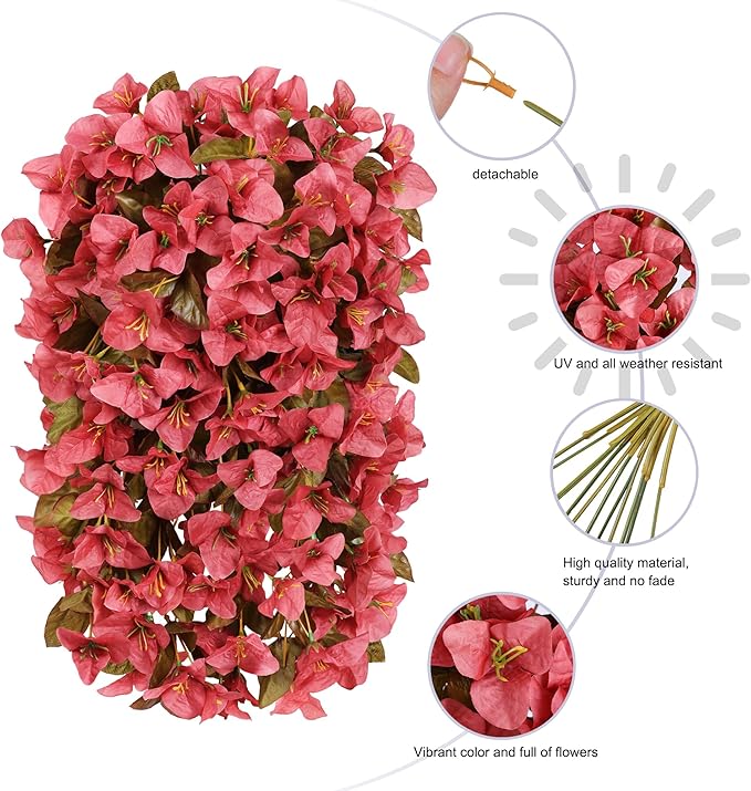 Bougainvillea Artificial Flowers Plants for Outdoors Outside Fall Autumn Decoration, 2 pcs Faux Silk Long Trailing Vines UV Resistant Look Real Red Fake Flowers for Front Door Porch Planter Urn Patio-Ruum Studio Home