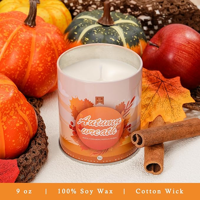 Autumn Wreath Fall Candles for Home Scented Natural Soy Wax Non Toxic Birthday Candles Scented Candle 40 Hours Bruning 9oz Aromatherapy Candle Gifts for Women Halloween Birthday Thanksgiving-Ruum Studio Home