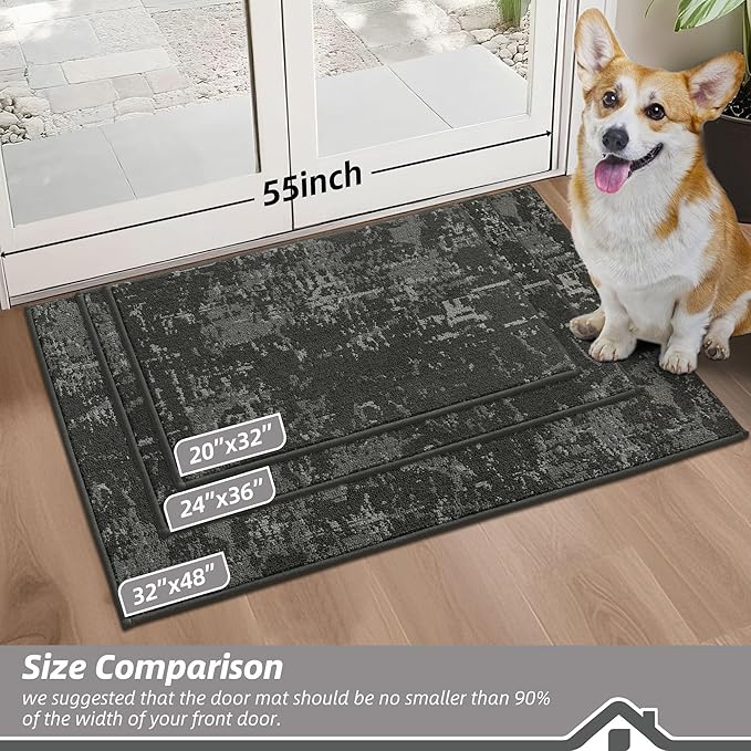 BEQHAUSE Dirt Trapper Door Mat 20"x32" Non-Slip Door Mats Washable Entryway Rugs Stain Resistant Doormat Absorbent Welcome Floor Mat for Front Back Door, Muddy Wet Shoes & Paws,Dark Grey-Ruum Studio Home