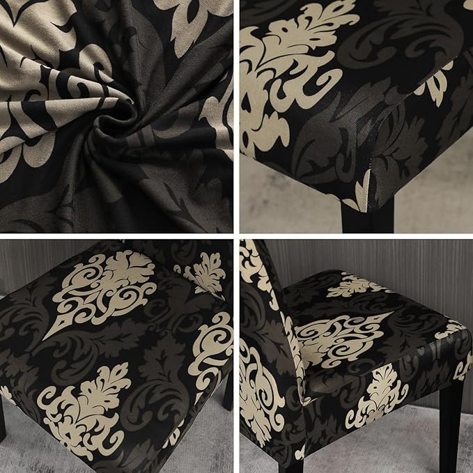 JQinHome Dining Chair Slipcover, High Stretch Removable Washable Chair Seat Protector Cover Set of 4,Chair Covers for Dining Room, Kitchen,Home Party,Wedding Ceremony(Luxe Black, 4PC)-Ruum Studio Home
