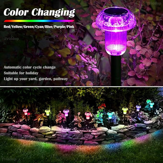 Solar Lights Outdoor Pathway Waterproof 12 Pack Color Changing LED Acrylic Mushroom Decorative Garden Lights for Yard Landscape Patio Outside Christmas Decorations-Ruum Studio Home