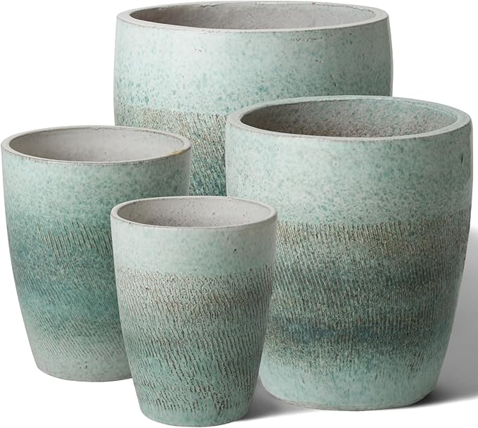 Emissary Bullet 9.5 in. Coastal Splash Ceramic Round Planter (9.5 in. L x 9.5 in. W x 12 in. H) with Drainage Hole-Ruum Studio Home