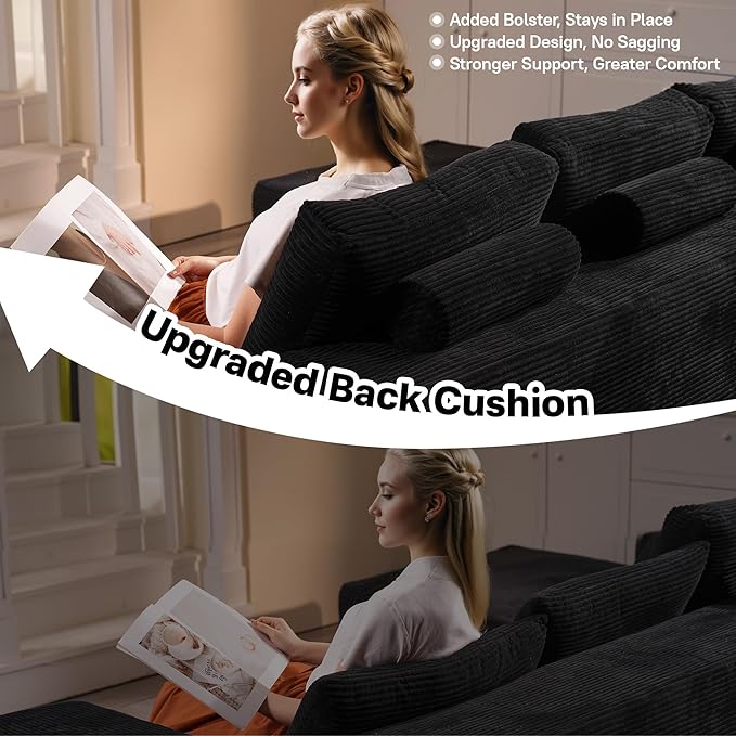 104" Cloud Sectional Couches for Living Room,L Shaped Boneless Couch in A Box,Sleeper Sofa with Comfy Chaise No Assembly Required,Black-Ruum Studio Home