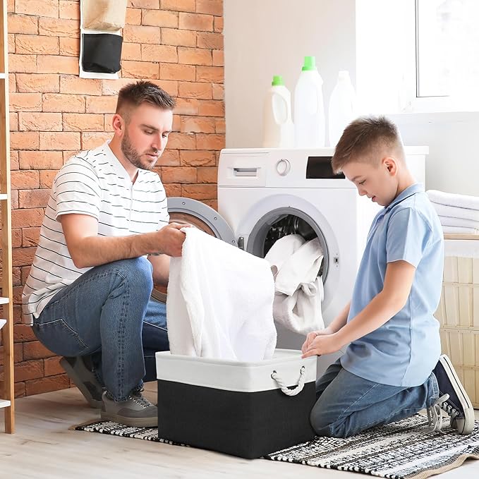 TheWarmHome Storage Basket for Gifts Empty - Large Cubes 3 Pack 15.8x11.8x11.8 inch Storage Bins for Organizing Book Cloth Bathroom Toy (White & Black)-Ruum Studio Home