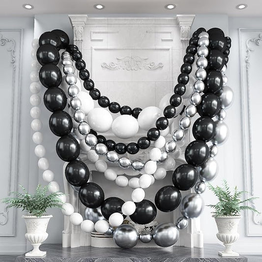 Black White and Gold Linking Balloons, 90PCS Black Gold and White Balloon Arch, Metallic Silver Quick Linked Connecting Balloon for Wedding Birthday Baby Shower Graduation New Year Party Decorations-Ruum Studio Home
