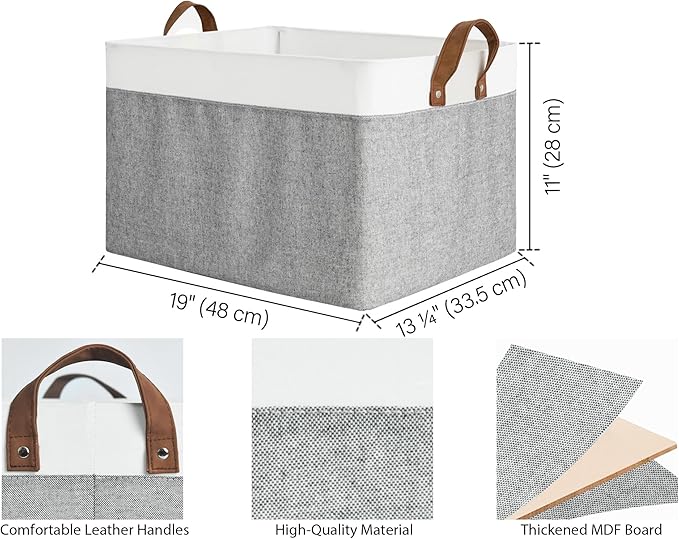 StorageWorks Storage Bins, Fabric Storage Bins for Shelves, Extra Large Storage Baskets with Metal Frame, Closet Baskets and Bins with Handles, Jumbo, Gray and White, 2-Pack-Ruum Studio Home
