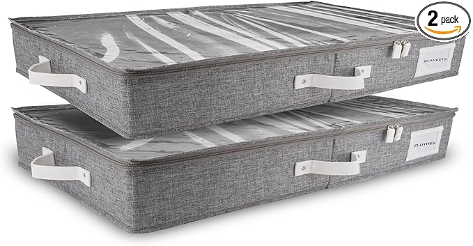 HOMELUX THEORY 2pc Low Profile Under Bed Storage Containers, Thin Under Couch Storage Organizer with Bins & Lids, Underbed Storage Box Ideal for Seasonal Clothes, Blankets, Fabric & Shoes (LightGray)-Ruum Studio Home
