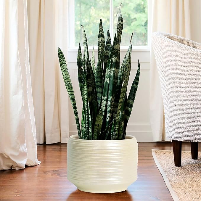 10 Inch Ceramic Plant Pot with Drainage – Large Flower Pot for Indoor Outdoor Plants, Modern Decorative Planter for Patio, Balcony, Garden, or Home Decor-Ruum Studio Home