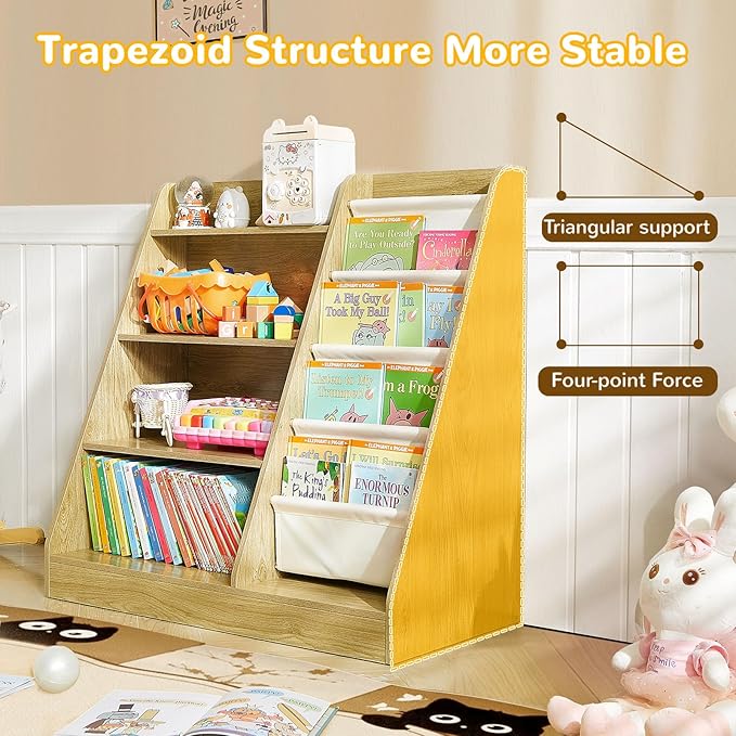 Kids Bookshelf, 4-Tier Kids Wooden Bookshelf with Toy Storage Montessori Toy Shelf, 32”L x 16”D x 32”H Nursery Bookshelves Childrens Bookcase Baby Toddler Book Shelf for Kids Rooms Clearance-Ruum Studio Home
