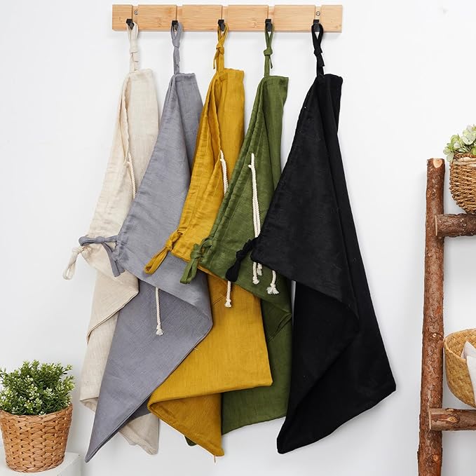 Linen Hanging Laundry Bag, Over The Door Laundry Hamper for Dirty Clothes, Drawstring Closure with Bottom Zipper, Turmeric-Ruum Studio Home