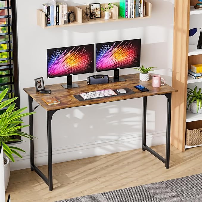 PayLessHere | 47 Inch Computer Desk | Brown | Office Desk with Metal Frame, Adjustable Feet | Water-Resistant, Scratchproof Surface | Sturdy Writing Table for Home Office or Study | Pack of 1-Ruum Studio Home