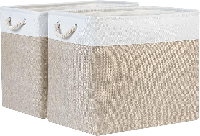 Bidtakay Storage Baskets for Shelves 17x12x15 in Beige Clothes Bins Storage for Closet Set of 2 Large Organization Baskets for Bedroom Blankets Dog Toy Basket Nursery Baby Baskets with Handles-Ruum Studio Home
