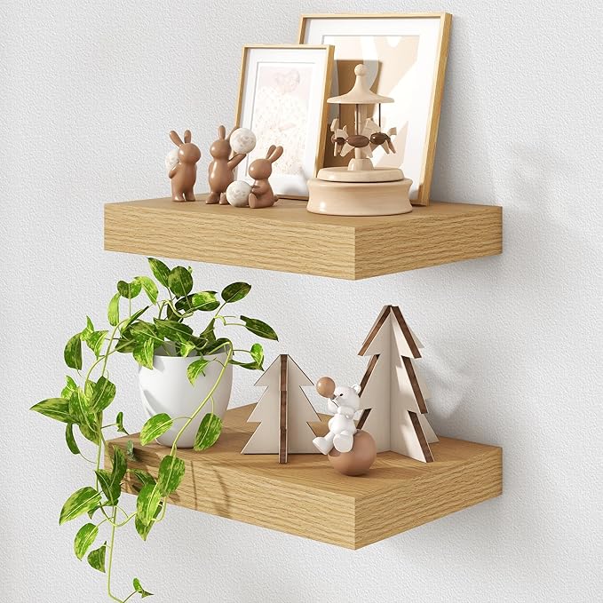 Deep Floating Shelves for Wall | 16 Inch Wide x 12 Inch Deep Floating Shelves Set of 2 | Rustic Oak Wide Wall Shelves | Bookshelf Laundry Shelf TV Shelf Nightstand-Ruum Studio Home