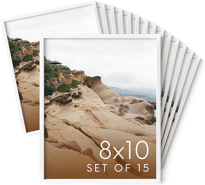 HAUS AND HUES 8x10 White Metal Picture Frames - Features Premium Aluminum, Vertical & Horizontal Hang, Shatterproof Plexiglass - Perfect for Home, Room, Office (8x10 in, White, Set of 15)-Ruum Studio Home