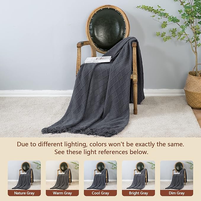 inhand Grey Throw Blanket for Couch and Bed, Soft Living Room Home Decor Knitted Twin Size Blanket, Outdoor Lightweight Breathable Summer Blanket, Farmhouse Warm Woven Decorative, 60"x80"-Ruum Studio Home