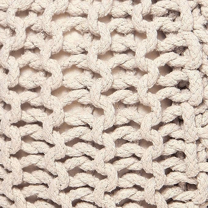 REDEARTH Round Pouf Ottoman - Cable Knitted Boho Poof - Home Décor Cord Pouffe Handmade Circular Footrest for Living Room - Bedroom - Kids Bedroom - 100% Cotton Pouf (18" x 18" x 14") - Ivory-Ruum Studio Home