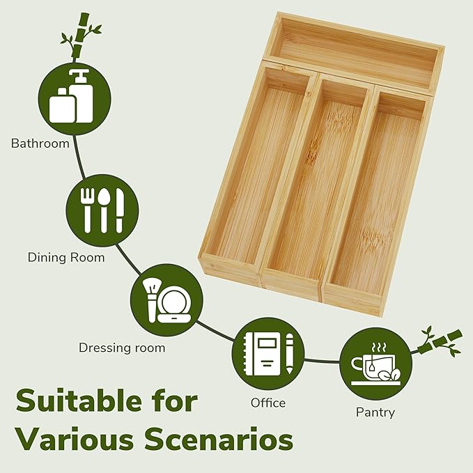 BAMEOS Silverware Organizer, Utensil Drawer Organizer, 4 Slots Kitchen Drawer Organizer, Bamboo Flatware Organizer for Drawer in Natural-Ruum Studio Home