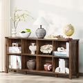 8 Cube Book Shelf, Farmhouse Wood Long Storage Organizer Bookcase, 62" Horizontal Brown Walnut Console Closet Bookshelf, Hallway TV Stand for Entryway, Display Cabinet Book Case for Office-Ruum Studio Home