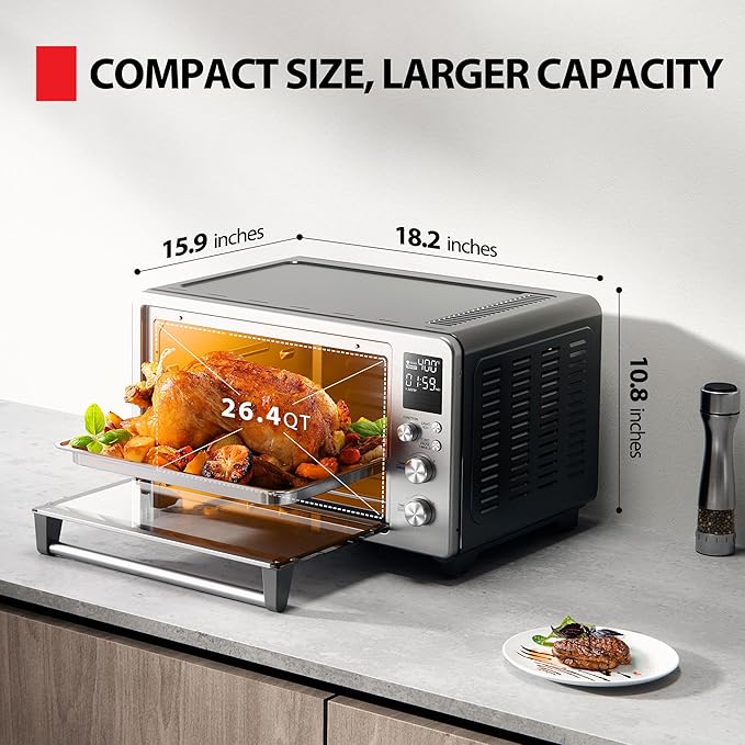 TOSHIBA ChefFry Air Fryer Toaster Oven Combo, 26.4 QT Large Capacity, 12-in-1 Countertop Toaster Oven, Stainless Steel-Ruum Studio Home