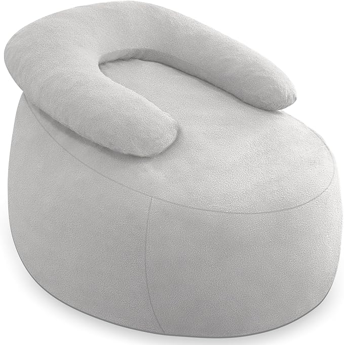 HABUTWAY Bean Bag Chair with U-Shaped Pillow for Adult and Kids Big BeanBag Chair with Filling Ultra Soft Teddy Fleece Couch Chair with Washable Cover for Living Room Bedroom, Light Grey & Light Grey-Ruum Studio Home