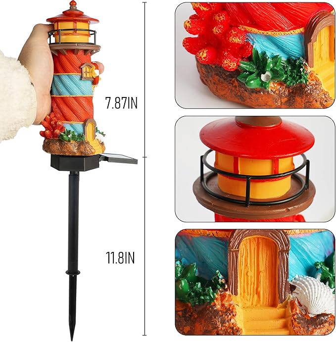 Dazzle Bright Miniature Lighthouse Pathway Decorative Lights, Solar Lights Outdoor Miniature Lighthouse Waterproof Garden Stake Light for Fairy Garden Pathway Lawn Yard Gifts Decoration-Ruum Studio Home