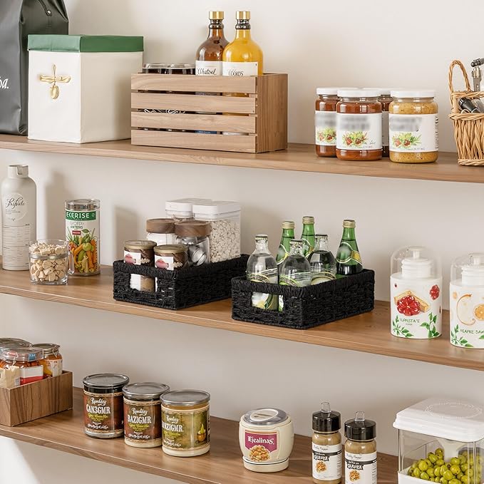 StorageWorks Small, Pantry Baskets, Wicker Storage Baskets for Organizing, Bathroom Shelves, Pantry Organizers and Storage, Black, 2-Pack-Ruum Studio Home