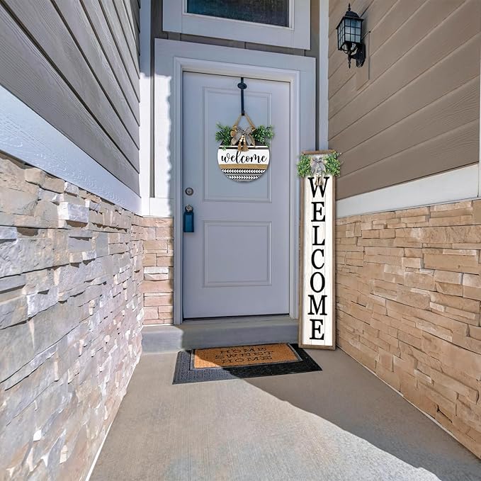Surfapans Welcome Sign for Front porch Standing 45"X9"Large Wood Frame Outdoor Tall Welcome Signs Vertical Decor for Farmhouse Rustic Home Modern Outside Front Door Wall Decorations (Wood White)-Ruum Studio Home