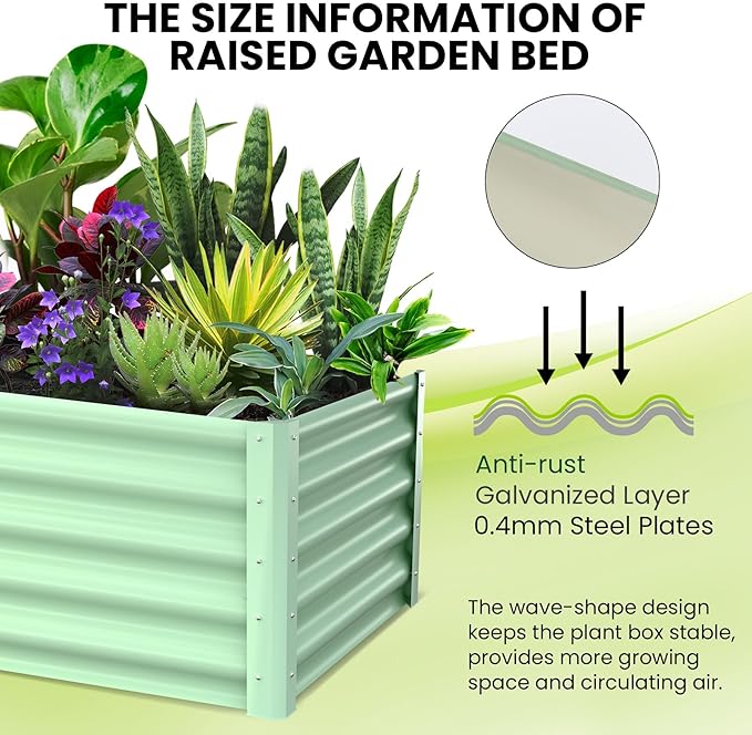 Large Outdoor Planter Boxes Kit Set of 2, 6x3x1.5ft Galvanized Raised Bed Planter with Open-Ended Base Design, Elevated for Outdoor Plants, Durable Raised Bed for Gardening,Green-Ruum Studio Home