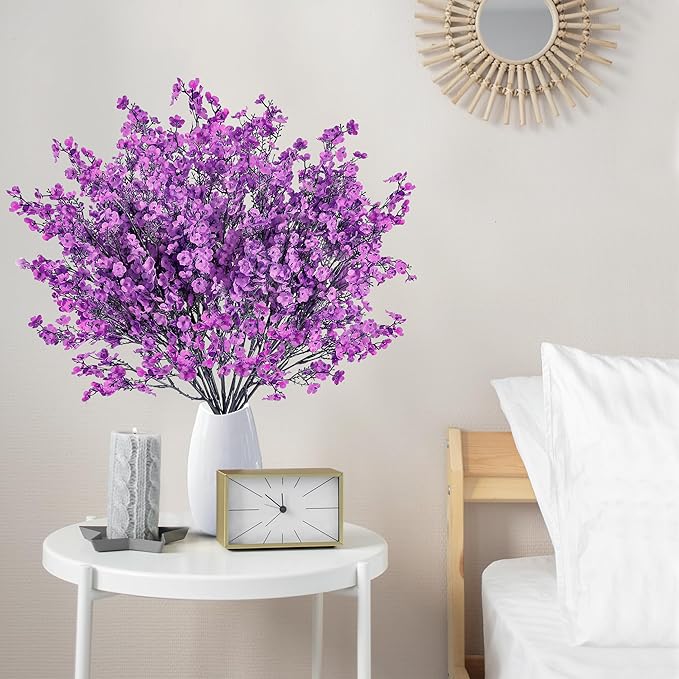 Sggvecsy 15 Pcs Babys Breath Artificial Flowers Gypsophila Bouquets Bulk Real Touch Fake Silk Flowers for Home Wedding DIY Floral Arrangement Kitchen Table Centerpiece Festival Decoration (Purple)-Ruum Studio Home