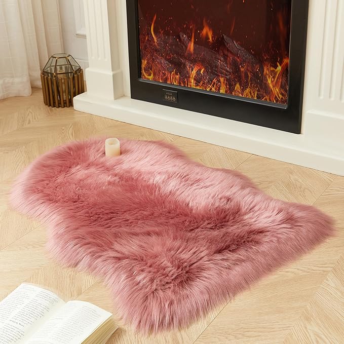 AMTOVO Faux Fur Rug, Blush Pink Small Area Rug, Fluffy Sheepskin Rug, Fuzzy Ultra Soft 2 x 3 ft Shag Rugs for Bedroom Sofa Throw Cushion Room Decor, Sheepskin-Ruum Studio Home