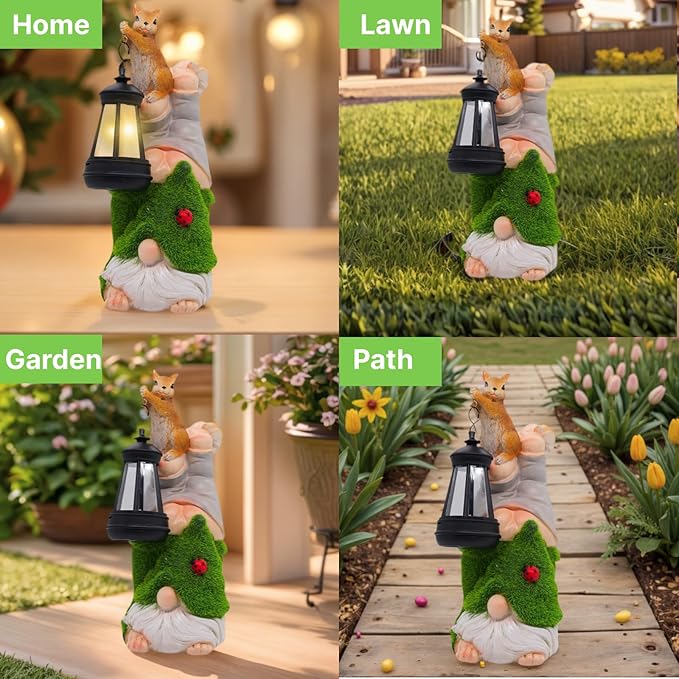 Garden Gnome Statues Decor with Solar Lights, Outdoor Decorations for Yard Porch Lawn Balcony Patio, Housewarming Gifts-Ruum Studio Home