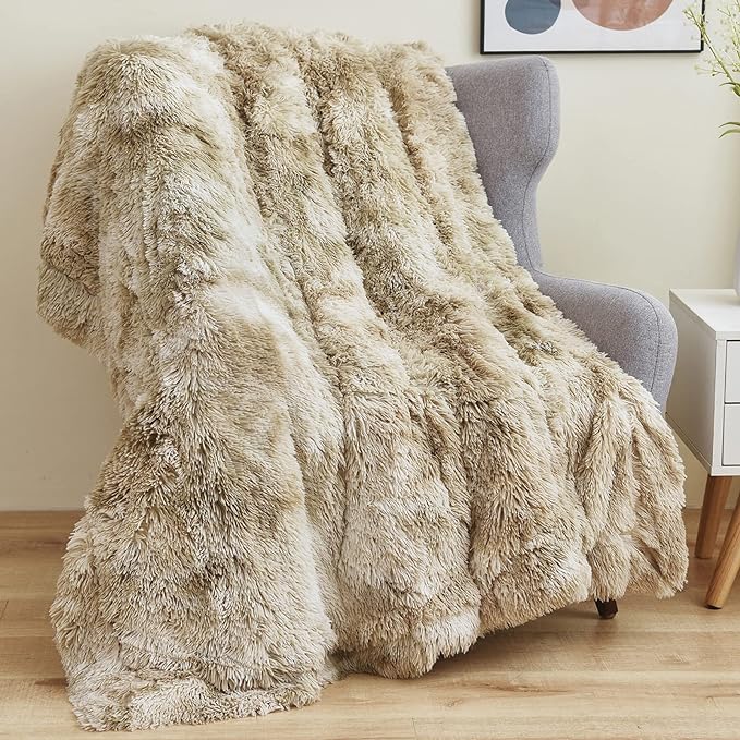 GONAAP Fuzzy Faux Fur Throw Blanket Tie-dye Beige Super Soft Cozy Plush Fuzzy Shaggy Blanket for Couch Sofa Bed (Tie-dye Beige, Throw(50"x60"))-Ruum Studio Home