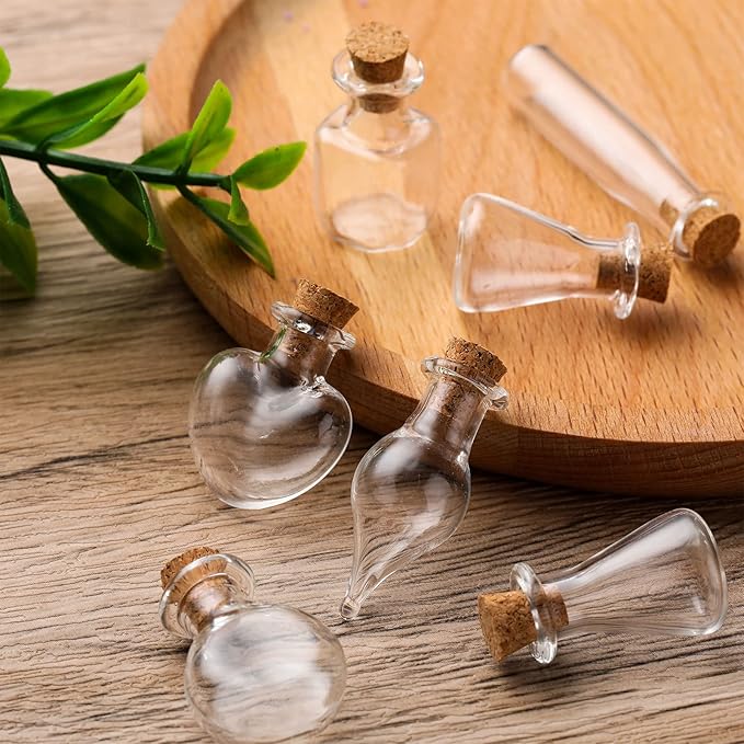 140 Pcs Mini Glass Bottles with Cork Stoppers Tiny Wishing Potion Bottles, 14 Shapes, Small Spell Apothecary Jar Vials Witchcraft Drifting Jar for Wedding Halloween Party Arts DIY Crafts-Ruum Studio Home