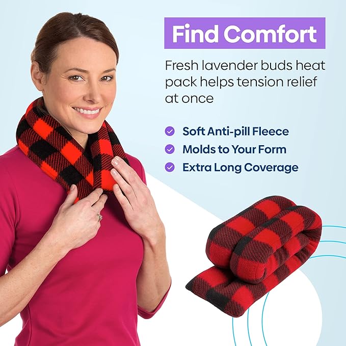 SunnyBay Microwave Heating Pad, Microwavable Heated Neck and Shoulder Wrap, Soothing Weighted Moist Heat or Ice Pack with Flaxseed and Lavender, FSA HSA Approved, 26x5 Inches, 2.5 lbs, Buffalo-Ruum Studio Home