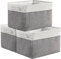 TheWarmHome Organization and Storage Basket for Organizing - 3 Pack 16x12x12 inch Cube Storage Bin Fabric Storage Cubes for Organizer Cloth Gift Toy Closet (White & Grey)-Ruum Studio Home