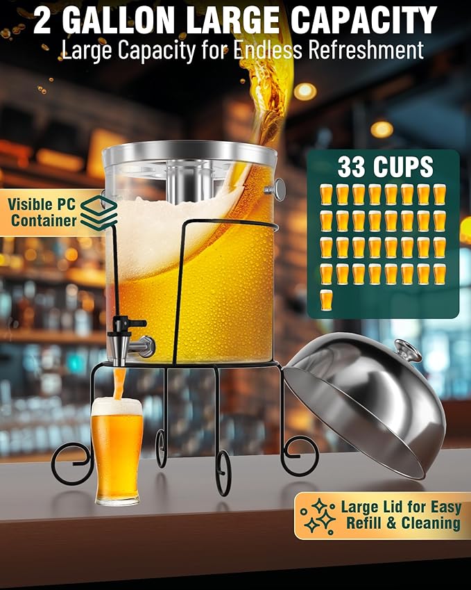 Wantjoin Beverage Dispenser With Stand - 2 Gallon Drink Dispenser With Stand Juice Dispensers For Parties, Ice Core, Spigot, Visible Container For Lemonade, Cocktail, Sangria, Punch, Events, Buffet-Ruum Studio Home
