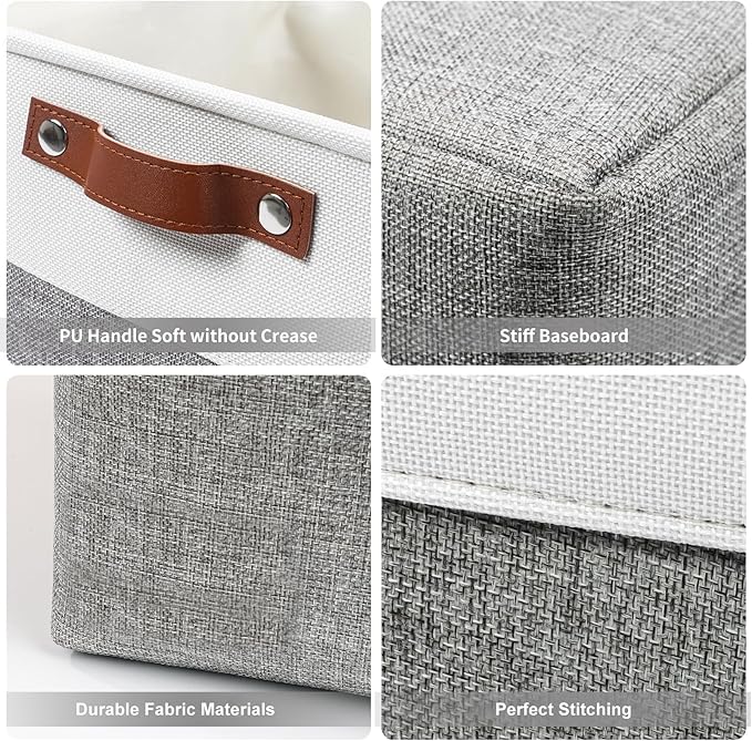 13x13 Cube Storage Bins, Collapsible Fabric Storage Box, 4 Pack Closet Baskets with Handles for Organizing, Shelf, Toys, Clothes, Home, Office, Nursery (Grey&White)-Ruum Studio Home