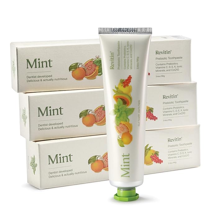 Revitin Toothpaste | Fluoride-Free Prebiotic Mint Tooth Gel | No SLS, Gluten Free, Dye Free, GMO Free, No Sweeteners | Non-Toxic, Kid Approved, Pack of 3-Ruum Studio Home