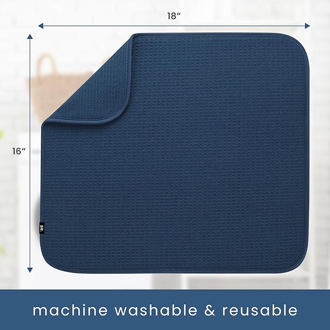 S&T INC. Dish Drying Mat, 16” x 18”, Absorbent Microfiber Kitchen Counter Mat, Dish Drying Pad for Dishes, Utensils, Pots and Pans, Large, Navy-Ruum Studio Home