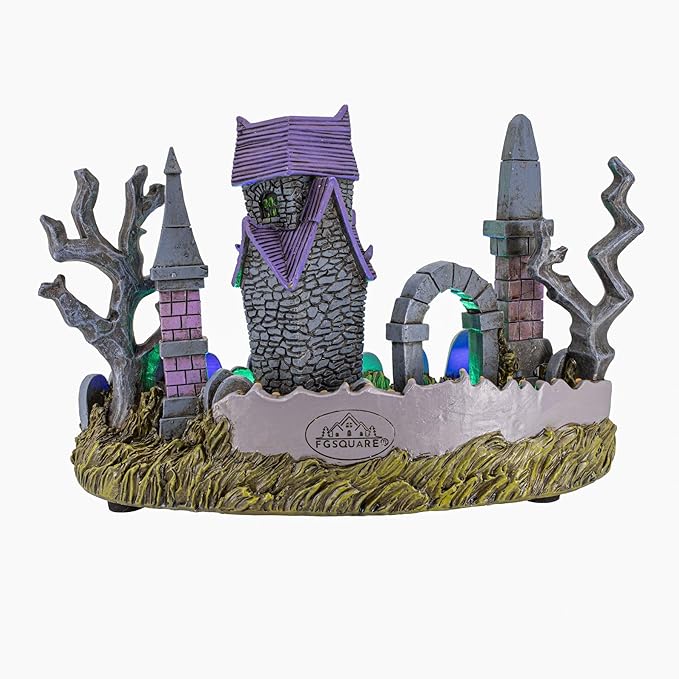 Cemetery Yard Graveyard Grave Theme Spooky Halloween Village Colorful LED Lights 9.25"x 5" x 6.25"-Ruum Studio Home
