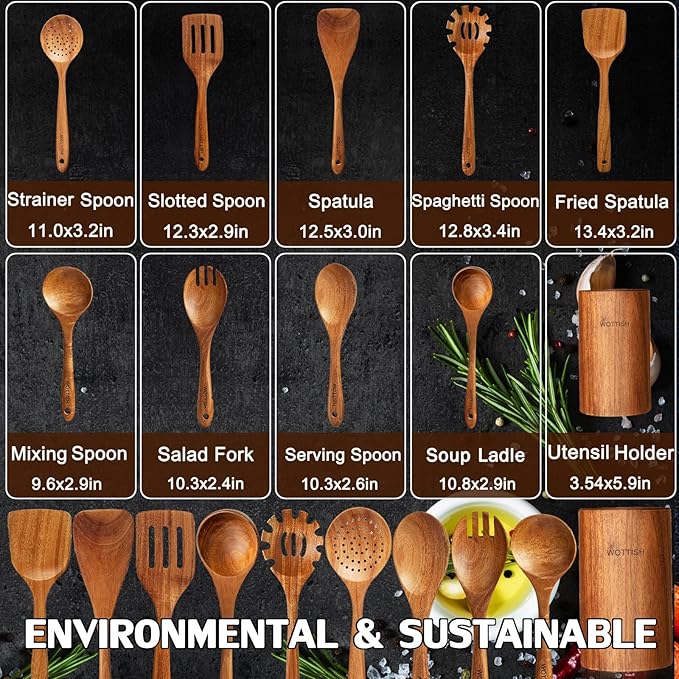 Wooden Spoons for Cooking,Wooden Cooking Utensil Set,10-Piece Wooden Kitchen Utensil Set with Wooden Spoons(A10)-Ruum Studio Home