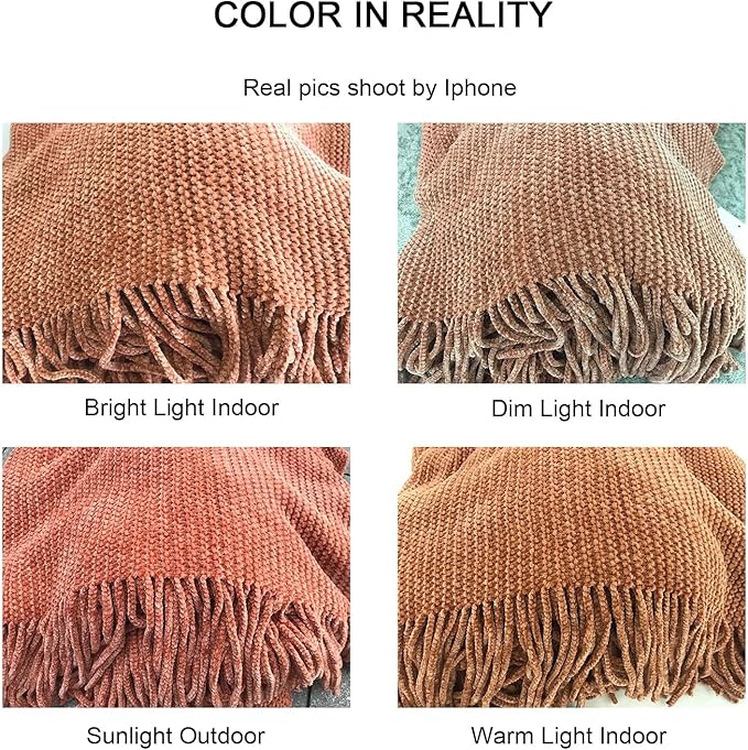 lifein Throw Blanket for Couch, Soft Boho Bed Throw,Cozy Burnt Orange Chenille Knitted Small Spring Lightweight Throw for Spring(Rust,50 * 60")-Ruum Studio Home